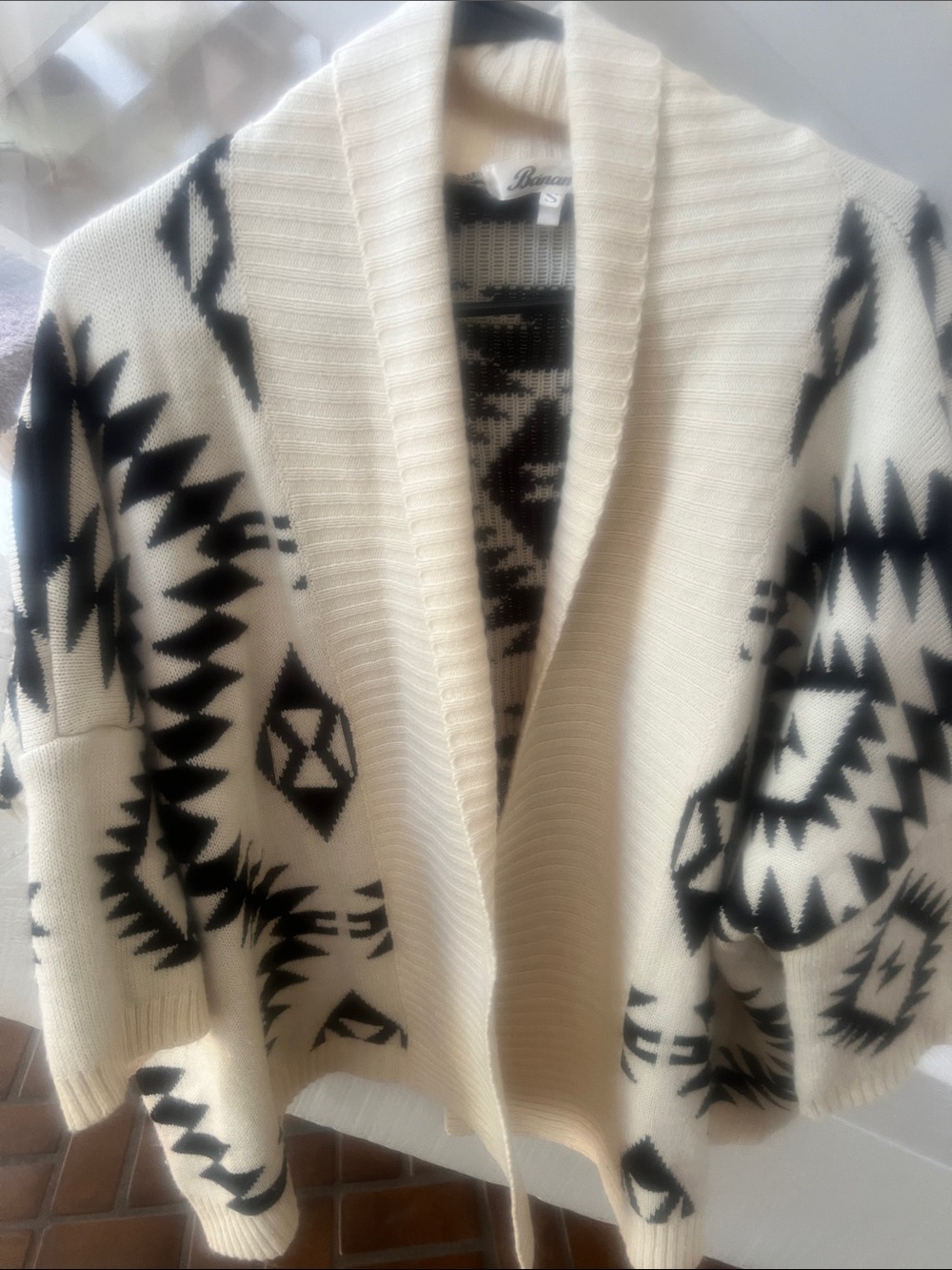 Western Open-Front Cream & Black Aztec Sweater Cardigan S